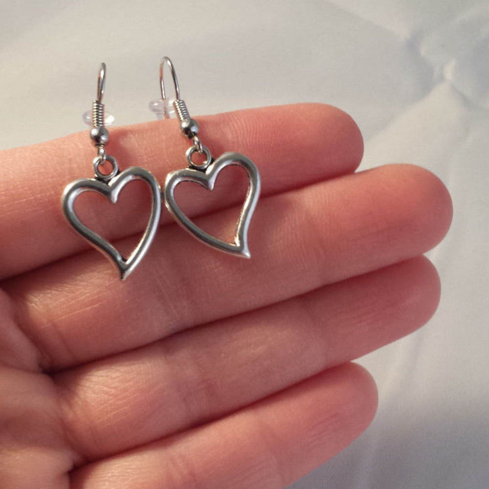 Silver Heart Hoop Earrings Hypoallergenic Hooks
